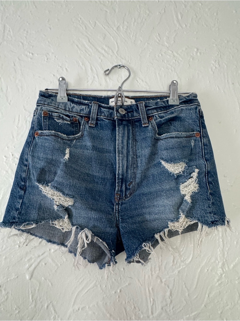 Abercrombie & Fitch Distressed Dark Wash Denim Shorts